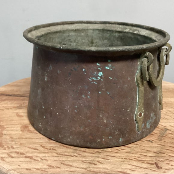 🟡 Vintage (Antique - ?)Copper Pot - Brass Handles - Beautiful Patina - Rare - Picture 7 of 14